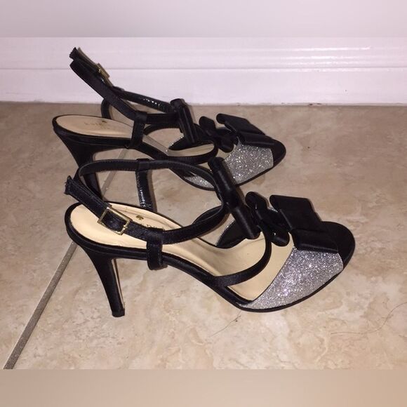 Kate Spade New York Ivy Silver Fine Glitter Black Heels Size 9 NWT - Picture 8 of 14